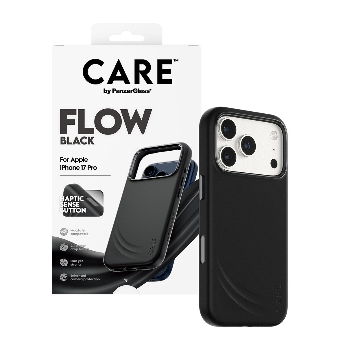 CARE by PanzerGlass® Feature FLOW Case Schwarz m. Cutout for Haptic & MagSafe iPhone 17 Pro